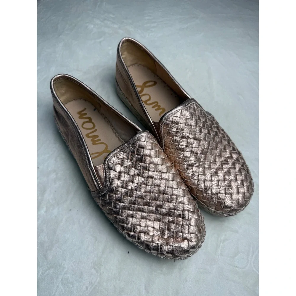 Sam Edelman Catherine Rose Gold Woven Leather Espadrille Flats 9M